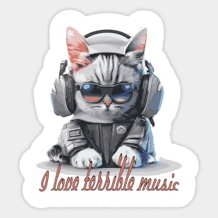 Crazy Cat Listening to Music Cartoon Sticker